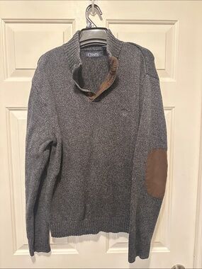 Chaps Gray Crewneck Sweater with Brown Elbow Patches